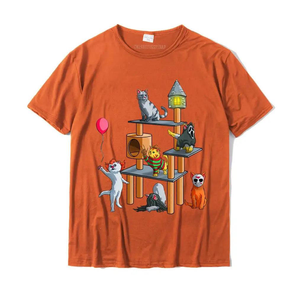 Camiseta de Algodón con Gatos de Películas de Terror – Unisex.