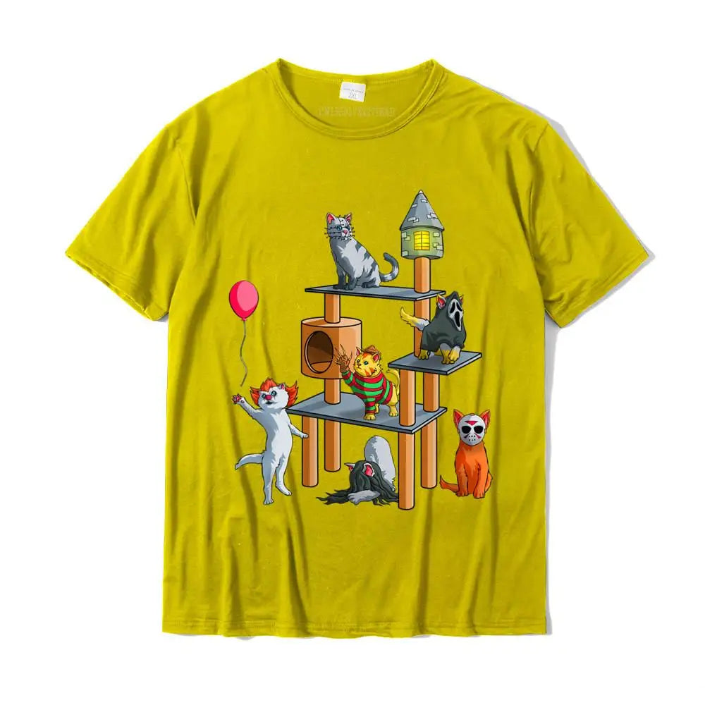 Camiseta de Algodón con Gatos de Películas de Terror – Unisex.