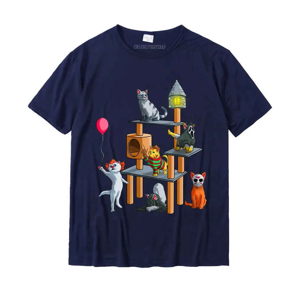 Camiseta de Algodón con Gatos de Películas de Terror – Unisex.