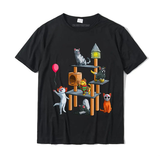 Camiseta de Algodón con Gatos de Películas de Terror – Unisex.