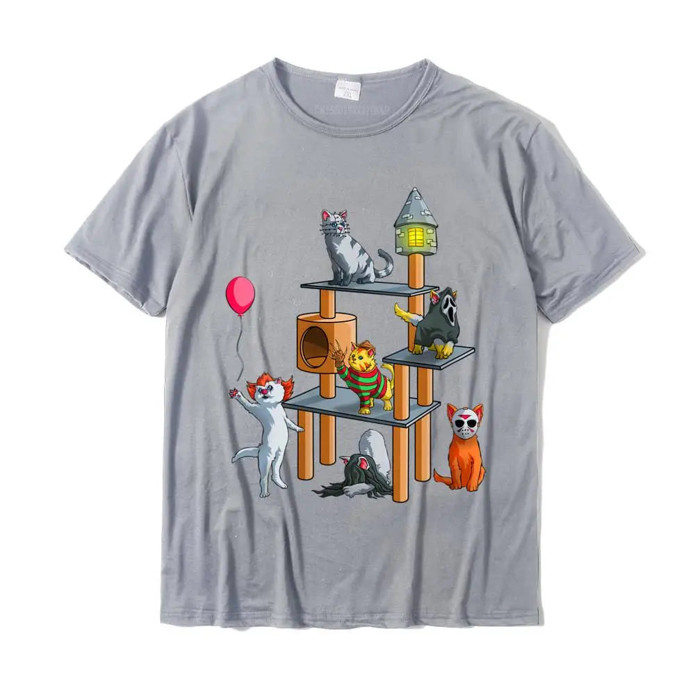 Camiseta de Algodón con Gatos de Películas de Terror – Unisex.