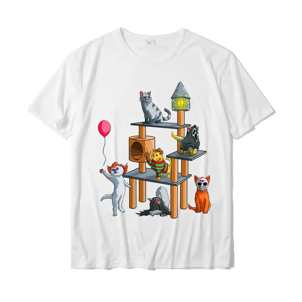 Camiseta de Algodón con Gatos de Películas de Terror – Unisex.