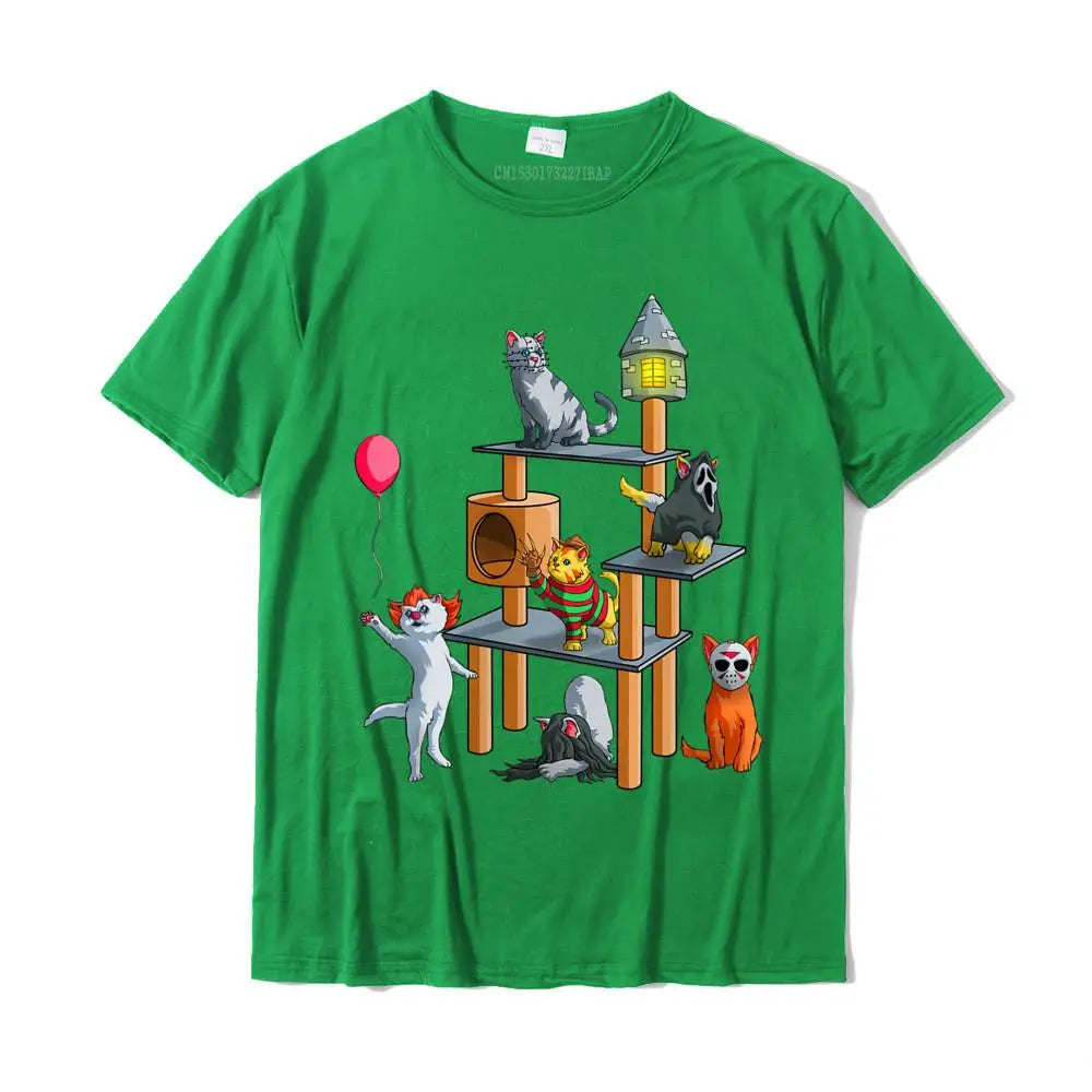Camiseta de Algodón con Gatos de Películas de Terror – Unisex.
