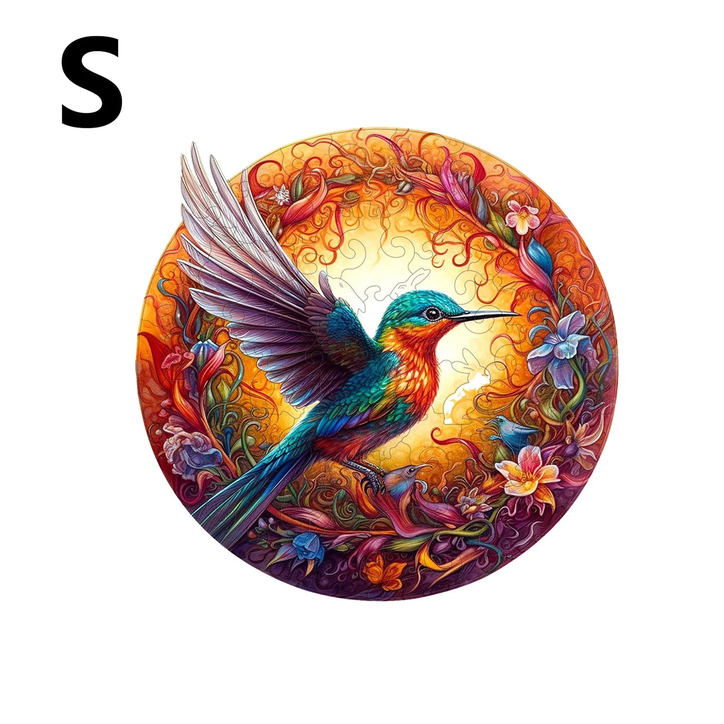 Rompecabezas de Madera Redondo – Diseño de Pavo Real Artístico.