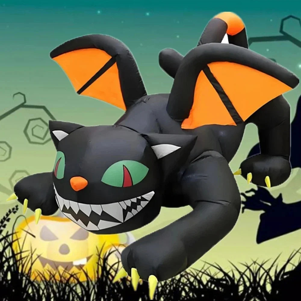Gato Negro Inflable 1,8 m con Luces LED – Decoración de Halloween.