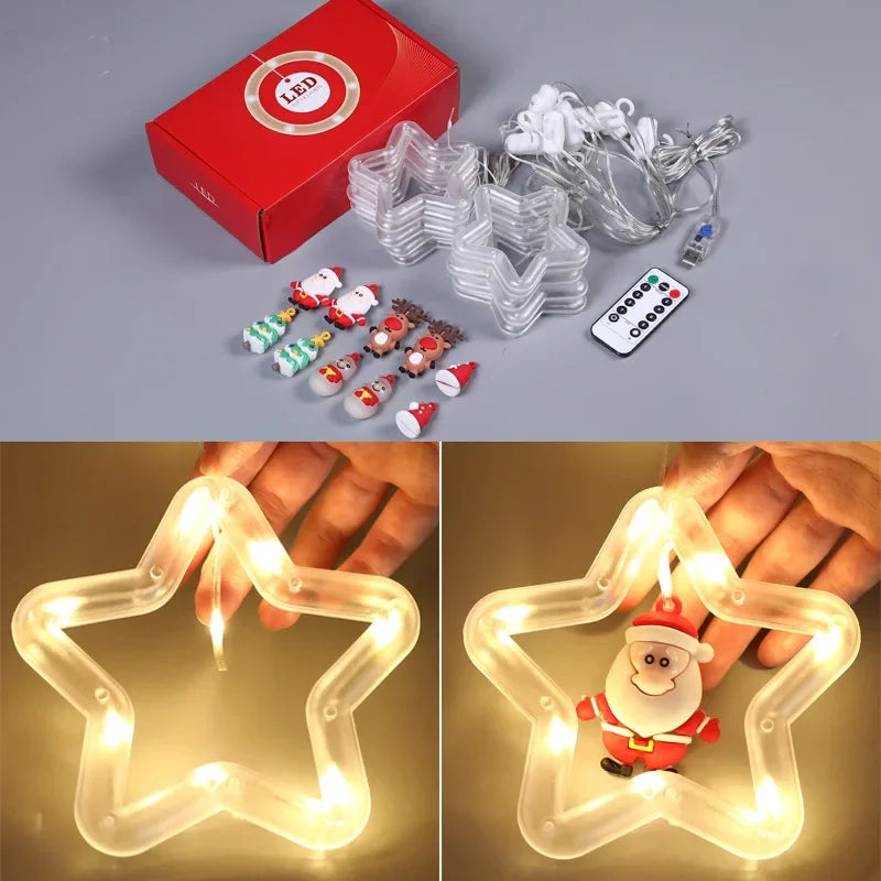 Cortina de Luces LED Navideñas USB con Estrellas y Figuras.