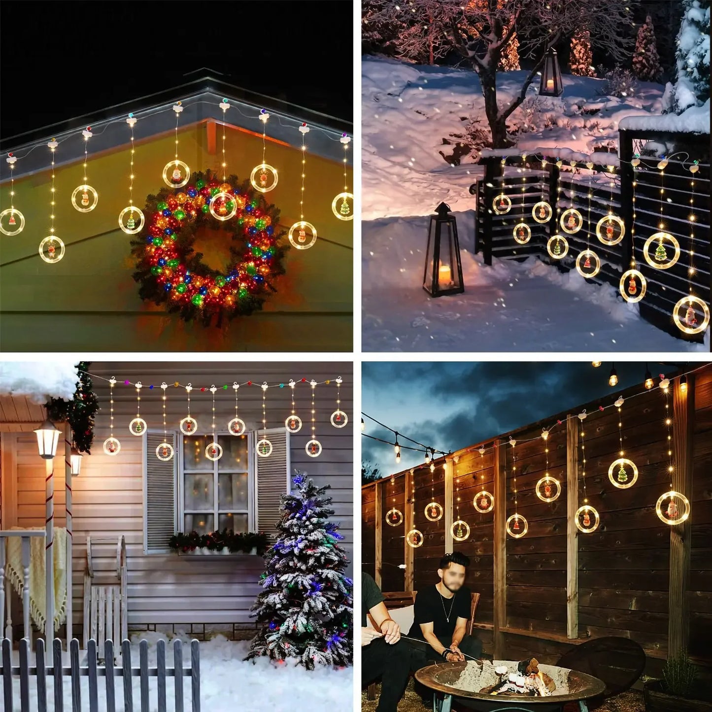 Cortina de Luces LED Navideñas USB con Estrellas y Figuras.