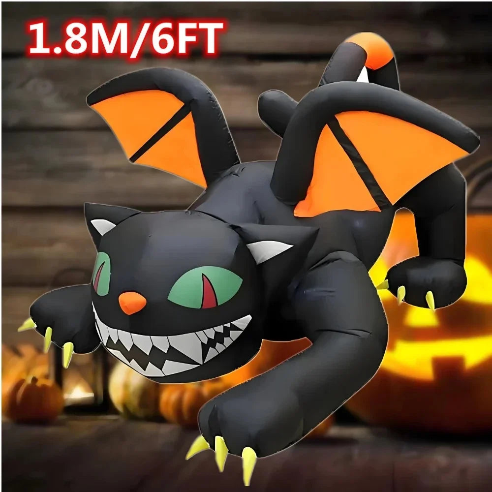 Gato Negro Inflable 1,8 m con Luces LED – Decoración de Halloween.