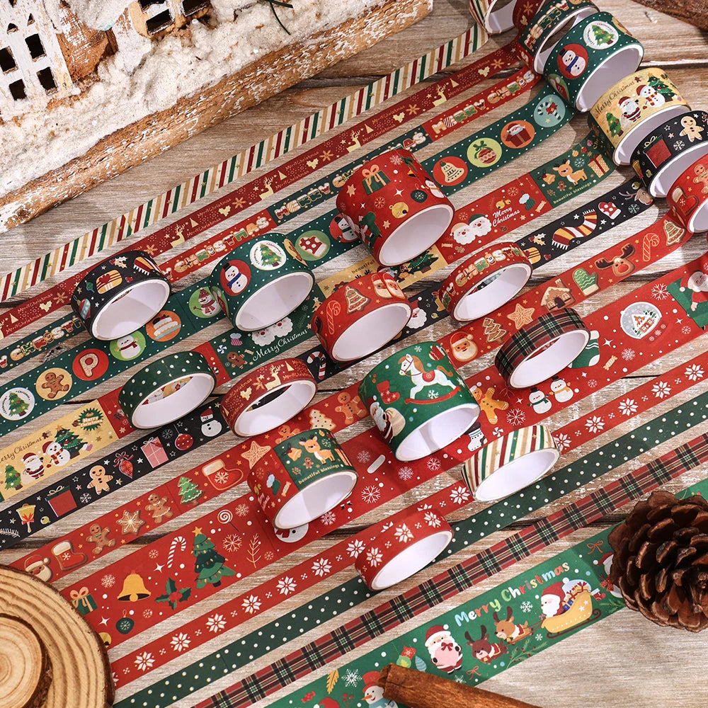 Set de 12 Cintas Washi Navideñas Vintage - 4 Tamaños.
