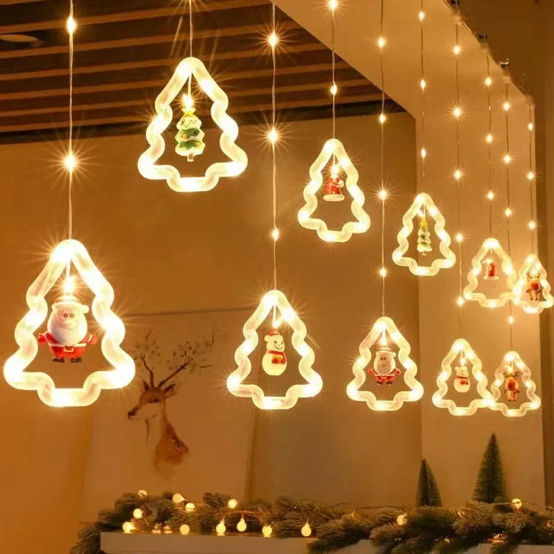 Cortina de Luces LED Navideñas USB con Estrellas y Figuras.