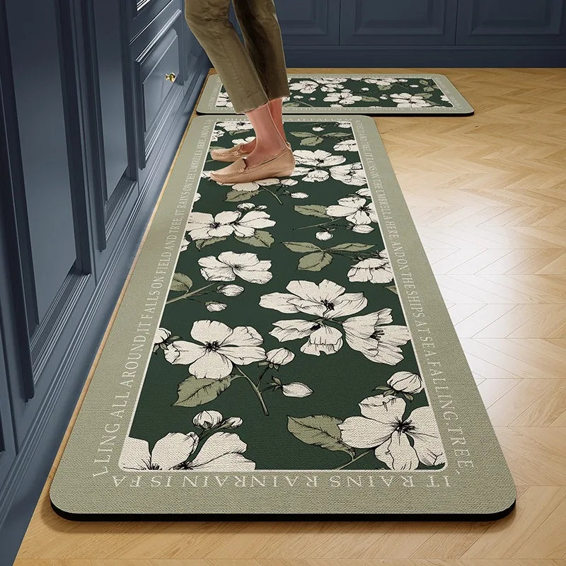 Alfombra de Cocina Antideslizante de PVC – Diseño Floral Largo.