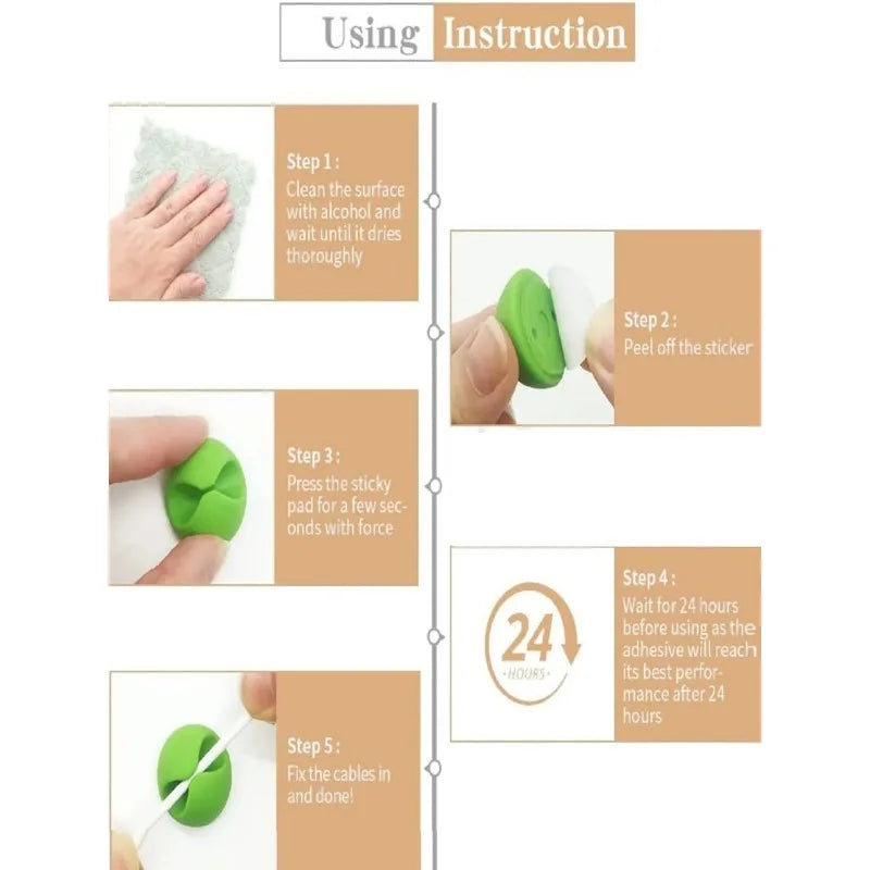 Set de 6 Clips Organizadores de Cables Adhesivos.
