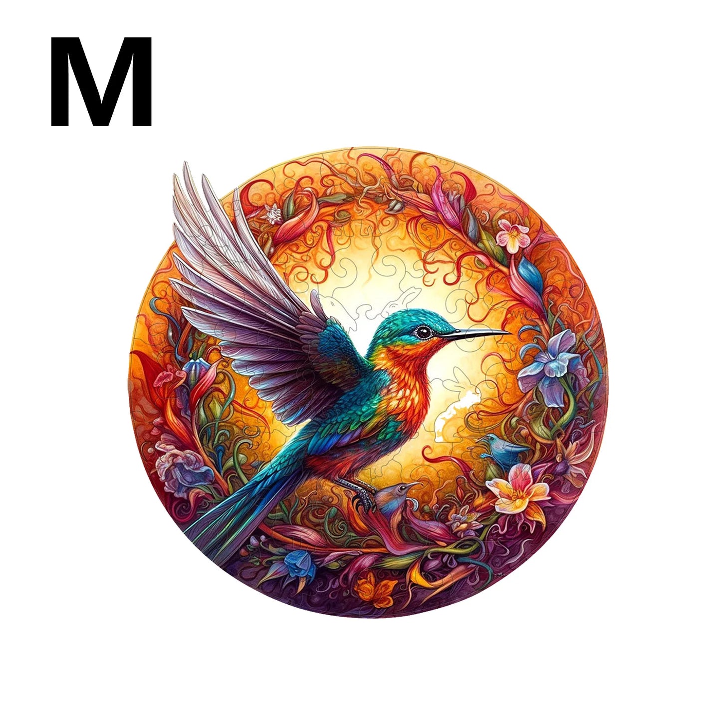 Rompecabezas de Madera Redondo – Diseño de Pavo Real Artístico.