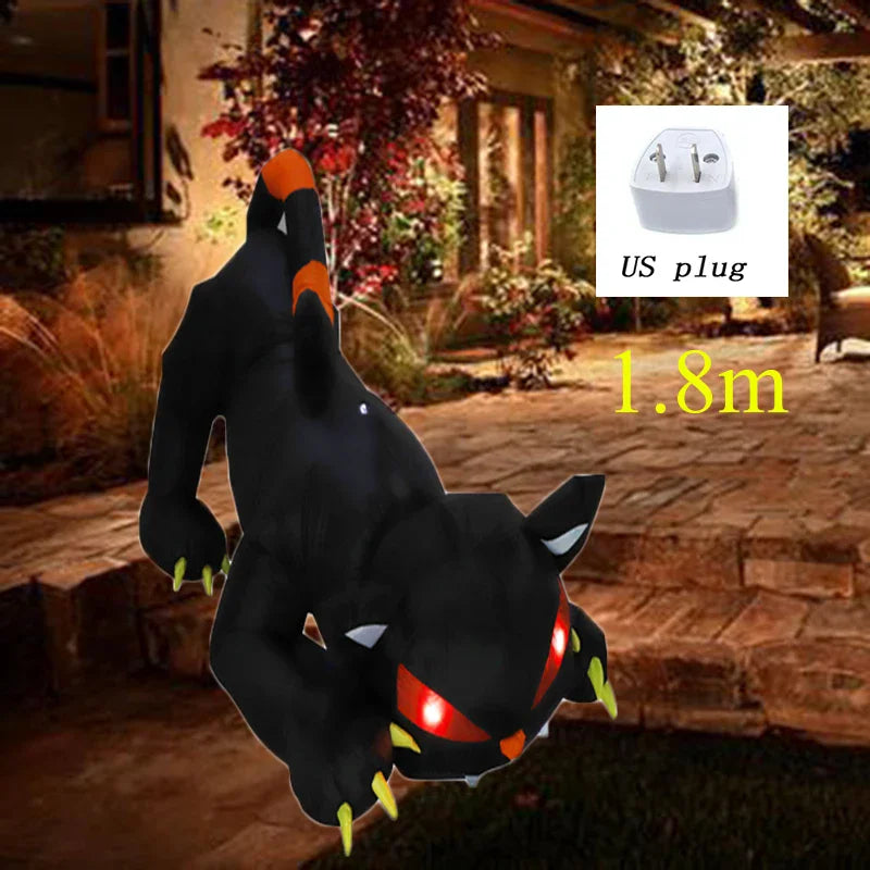 Gato Negro Inflable 1,8 m con Luces LED – Decoración de Halloween.