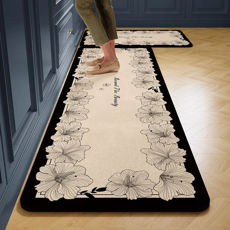 Alfombra de Cocina Antideslizante de PVC – Diseño Floral Largo.