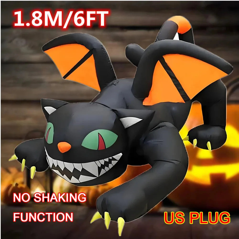 Gato Negro Inflable 1,8 m con Luces LED – Decoración de Halloween.