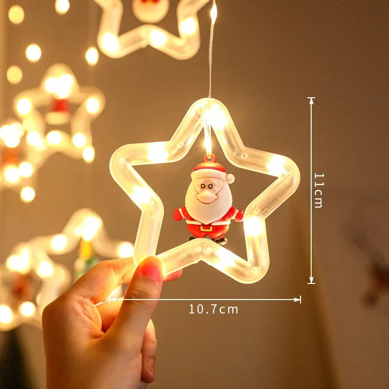 Cortina de Luces LED Navideñas USB con Estrellas y Figuras.