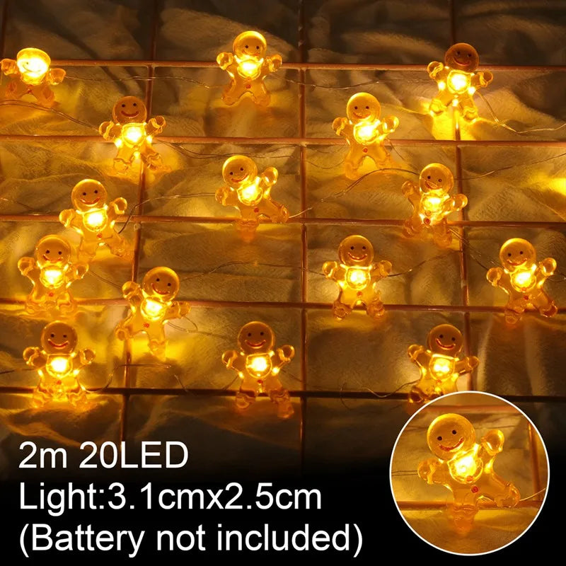 Guirnalda LED de Muñecos de Nieve  Navideña a Pilas.