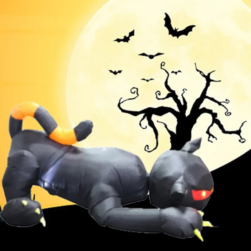 Gato Negro Inflable 1,8 m con Luces LED – Decoración de Halloween.