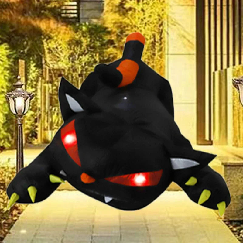Gato Negro Inflable 1,8 m con Luces LED – Decoración de Halloween.