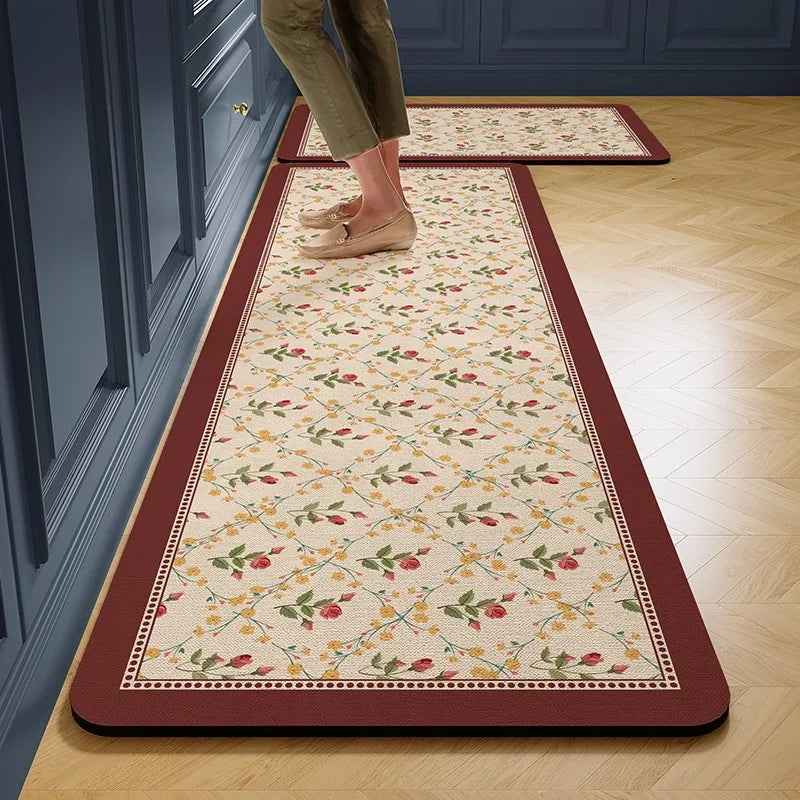 Alfombra de Cocina Antideslizante de PVC – Diseño Floral Largo.