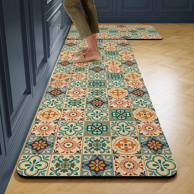 Alfombra de Cocina Antideslizante de PVC – Diseño Floral Largo.
