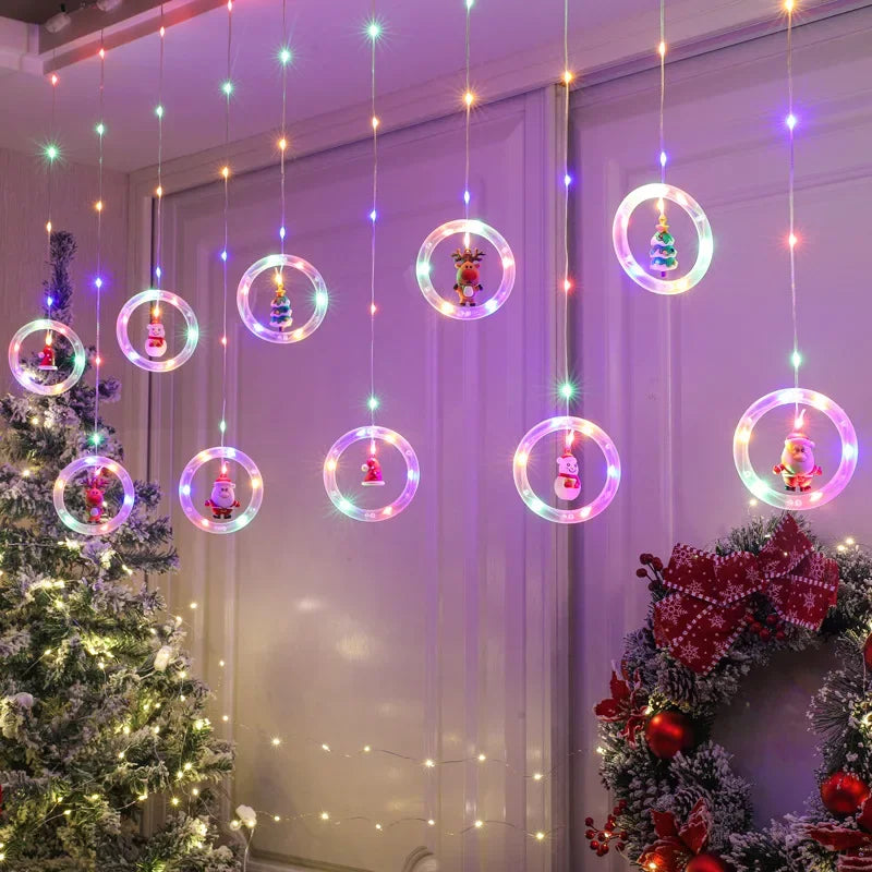 Cortina de Luces LED Navideñas USB con Estrellas y Figuras.