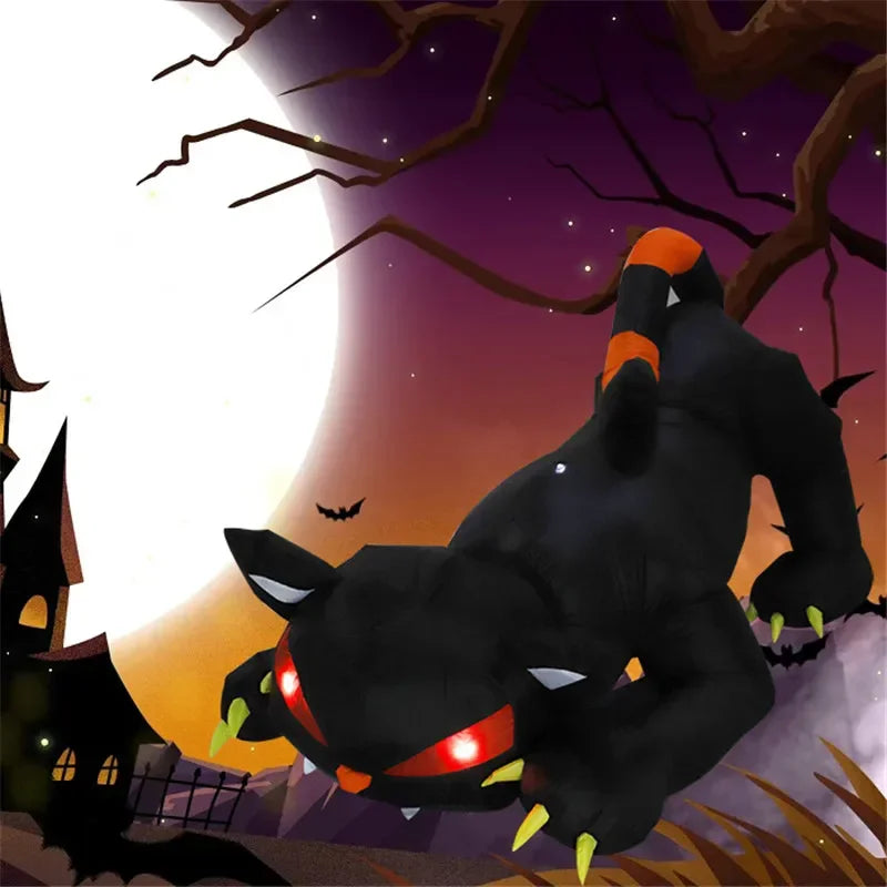 Gato Negro Inflable 1,8 m con Luces LED – Decoración de Halloween.