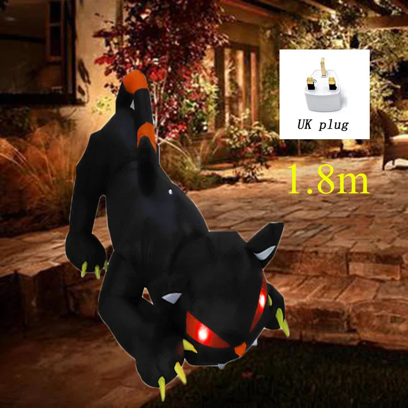 Gato Negro Inflable 1,8 m con Luces LED – Decoración de Halloween.