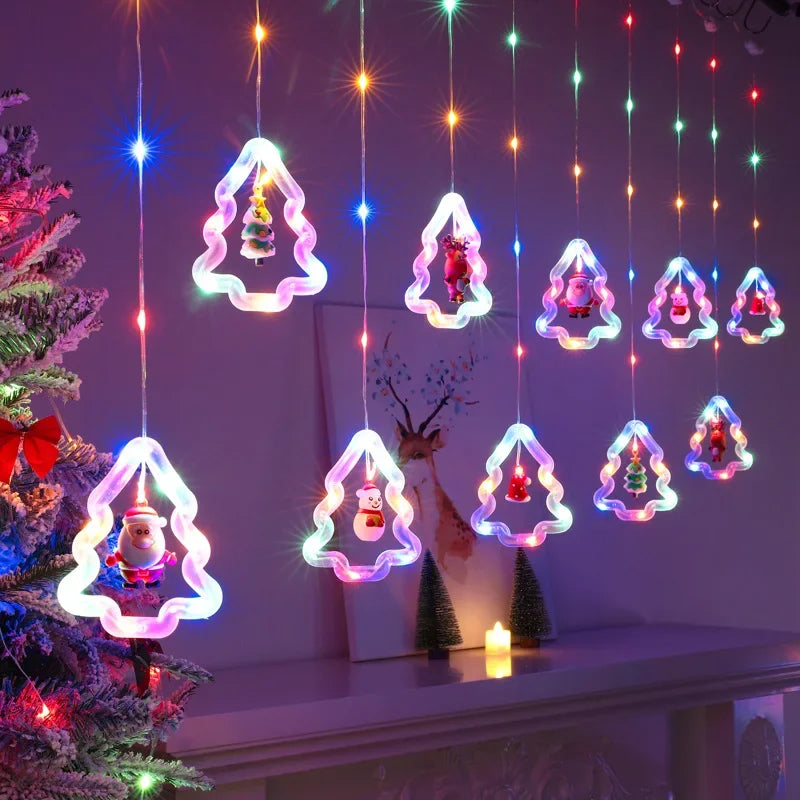 Cortina de Luces LED Navideñas USB con Estrellas y Figuras.
