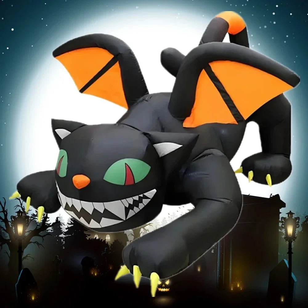 Gato Negro Inflable 1,8 m con Luces LED – Decoración de Halloween.