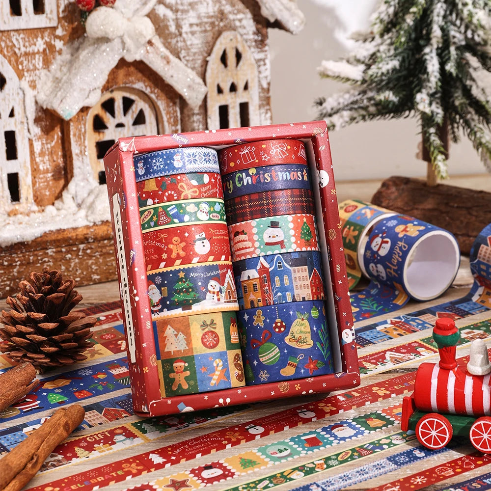 Set de 12 Cintas Washi Navideñas Vintage - 4 Tamaños.